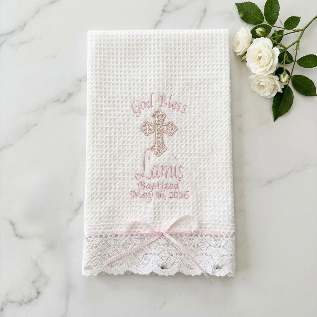 Personalized Embroidered Christening Towel Custom Baptism towel Baptismal towel godson religious Gift with Baby's Name & Date