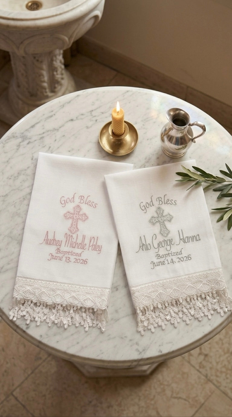 Personalized Embroidered Christening Towel Custom Baptism towel Baptismal towel godson religious Gift with Baby's Name & Date