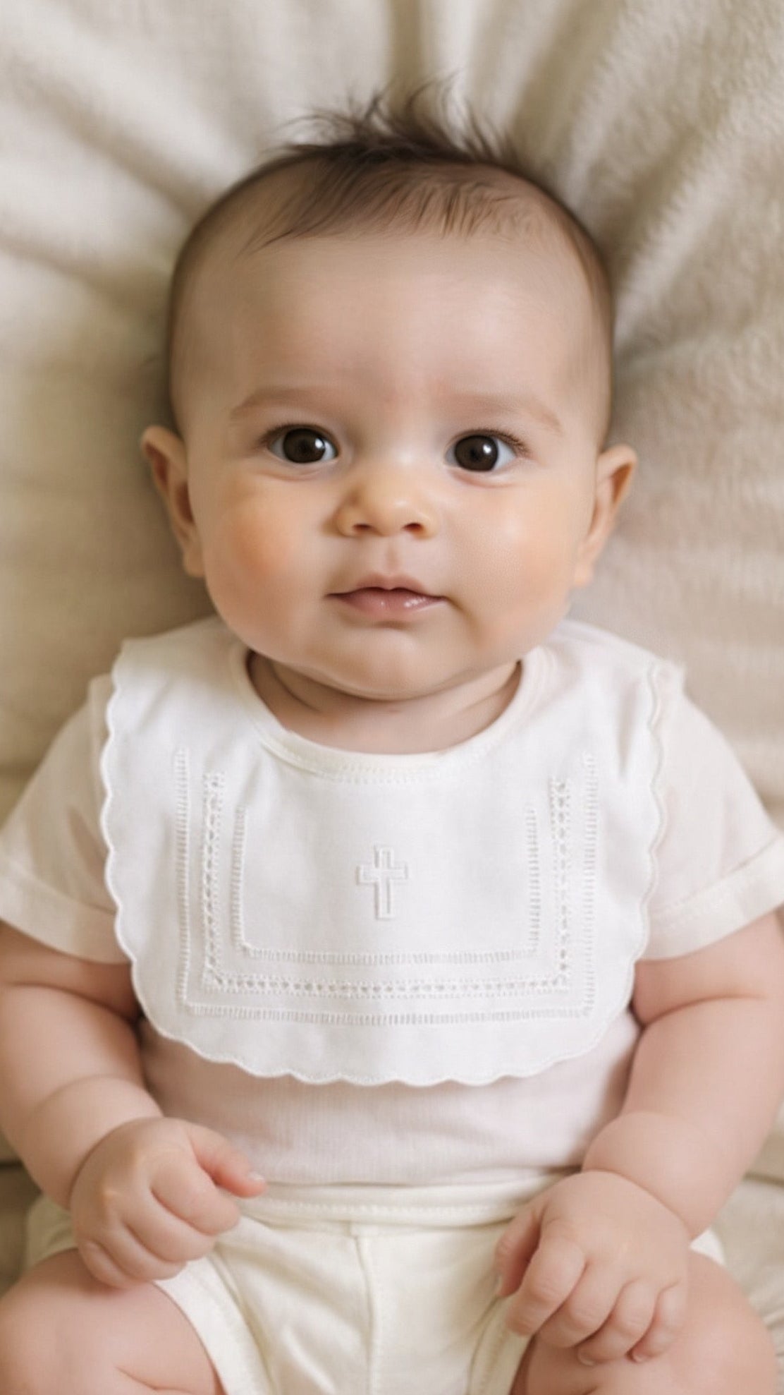 Personalized Baby Bib Heirloom Linen Bib God Child Baby Boy Girl Christening Cross Baptismal first birthday bib