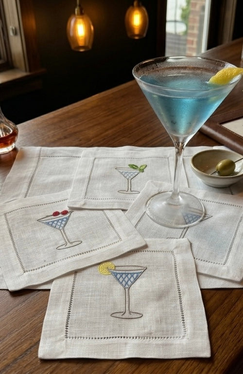 Embroidered Linen Cocktail Napkins Cocktails designs  Aperitivo Drink Coasters