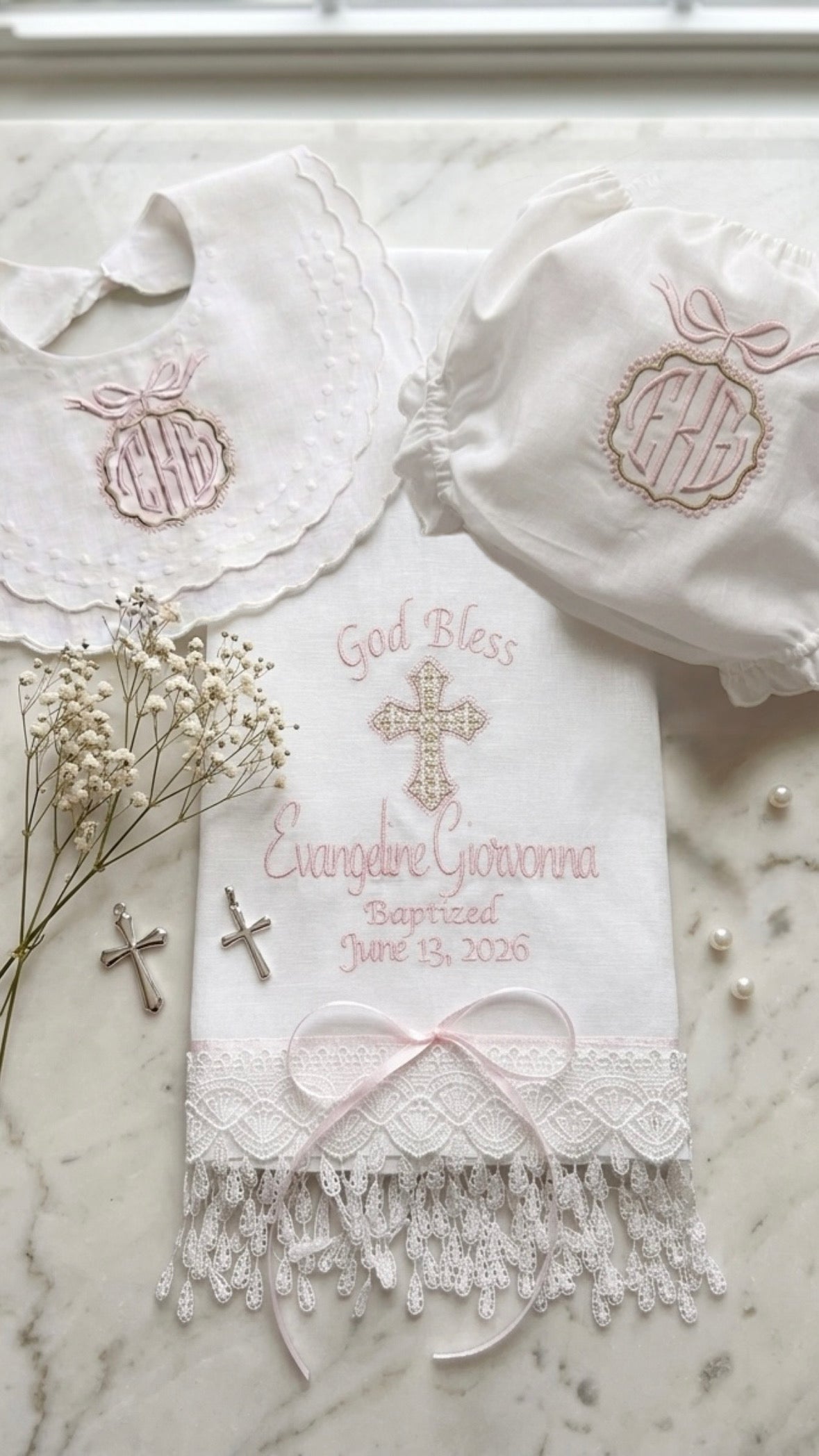 Personalized Embroidered Christening Towel Custom Baptism towel Baptismal towel godson religious Gift with Baby's Name & Date