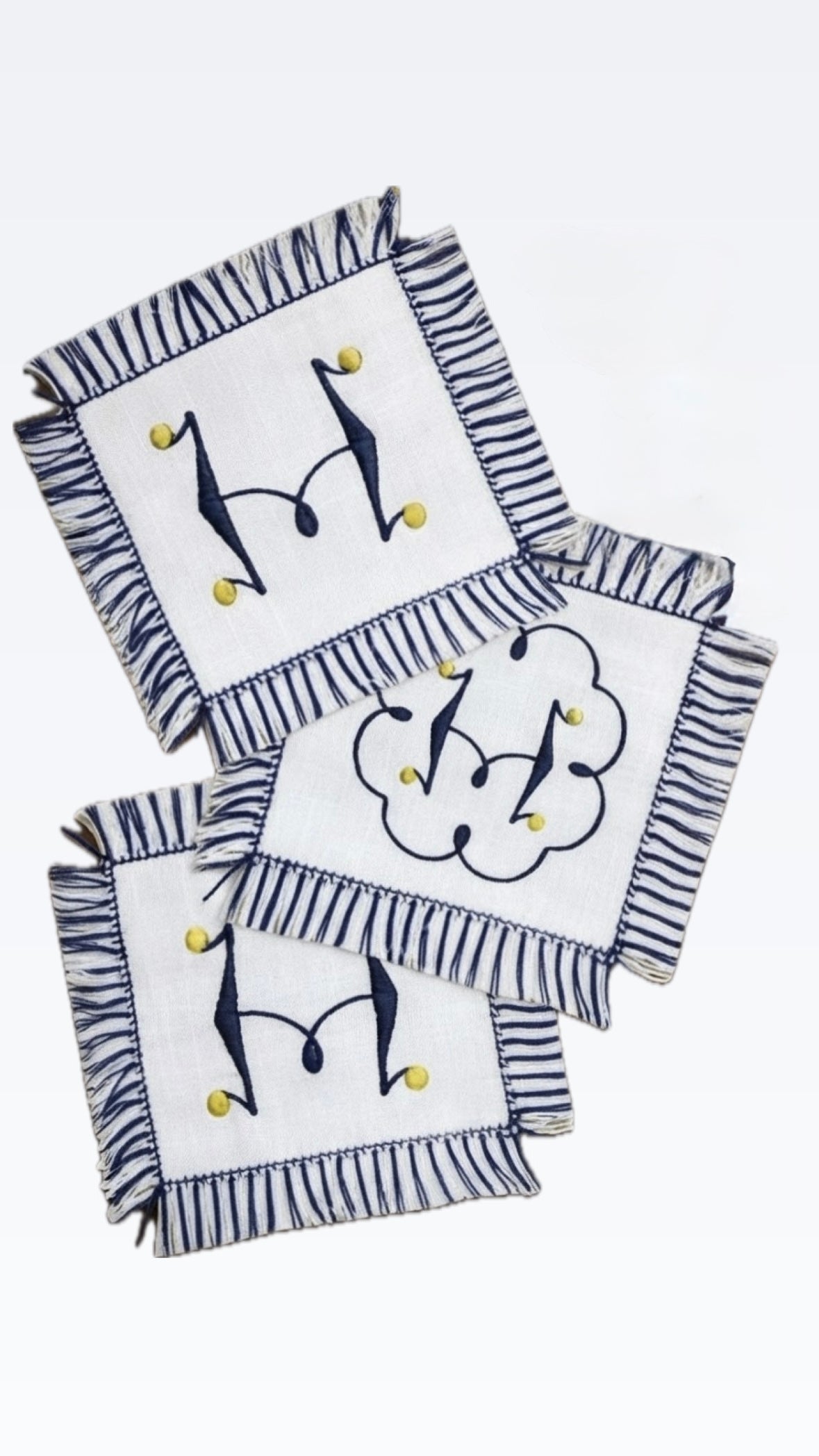 Fringe Monogrammed linen Cocktail Napkins Coasters