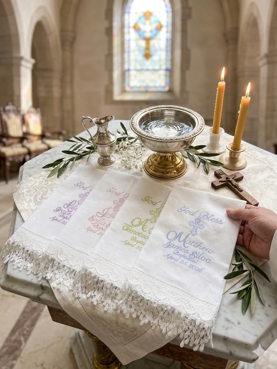 Personalized Embroidered Christening Towel Custom Baptism towel Baptismal towel godson religious Gift with Baby's Name & Date