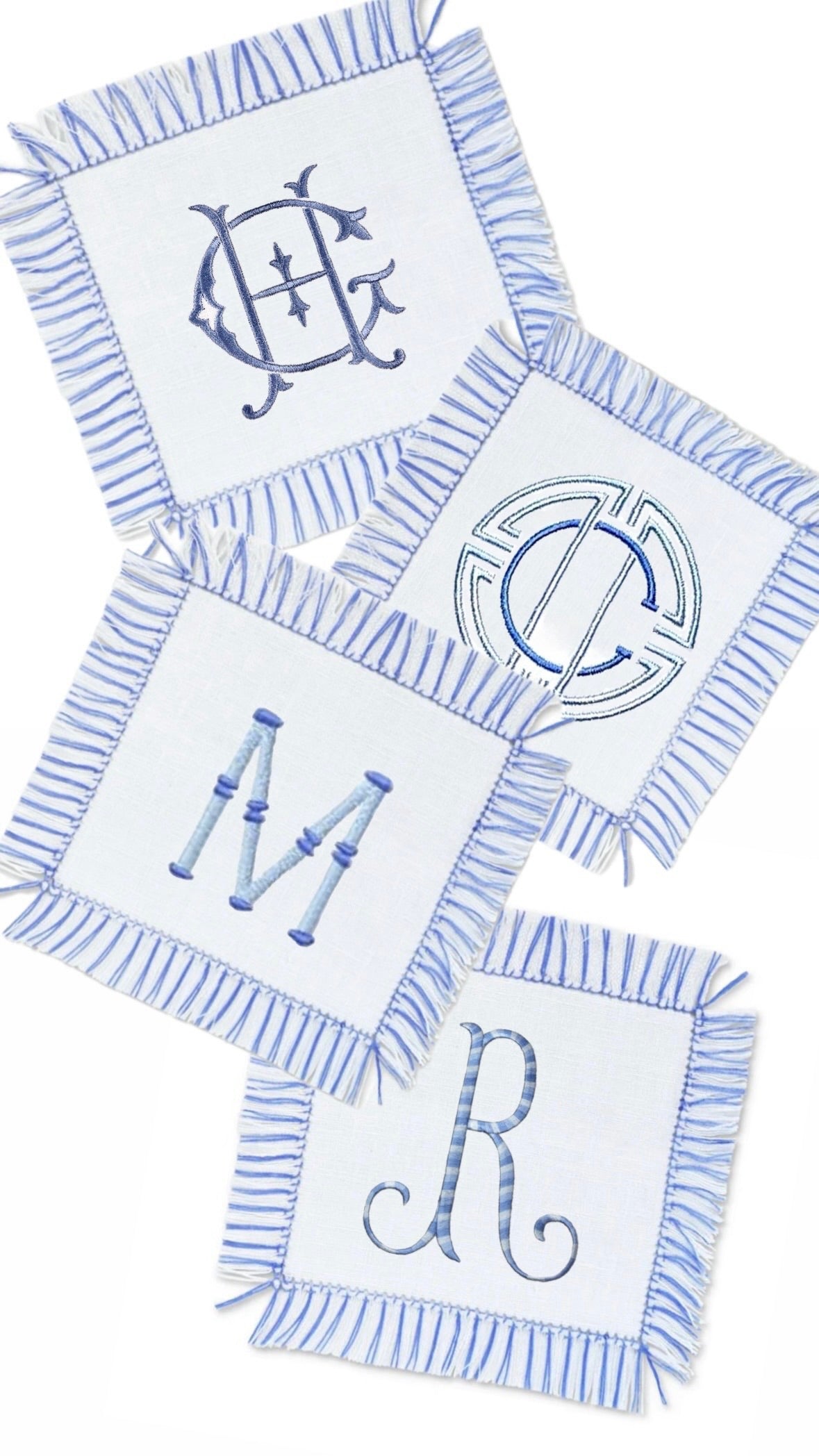 Fringe Monogrammed linen Cocktail Napkins Coasters