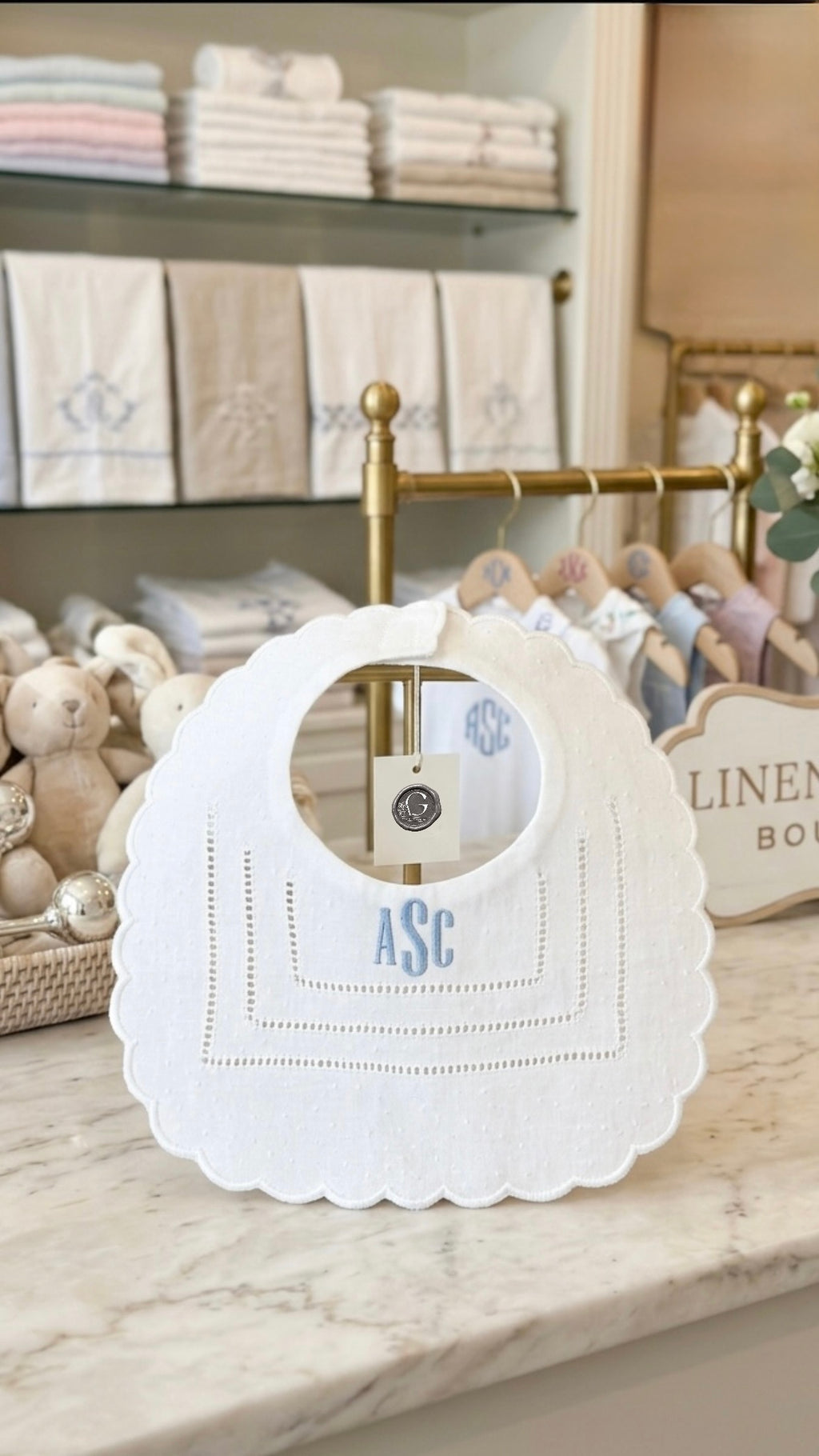 Personalized Baby Bib Heirloom Linen Bib God Child Baby Boy Girl Christening Cross Baptismal first birthday bib