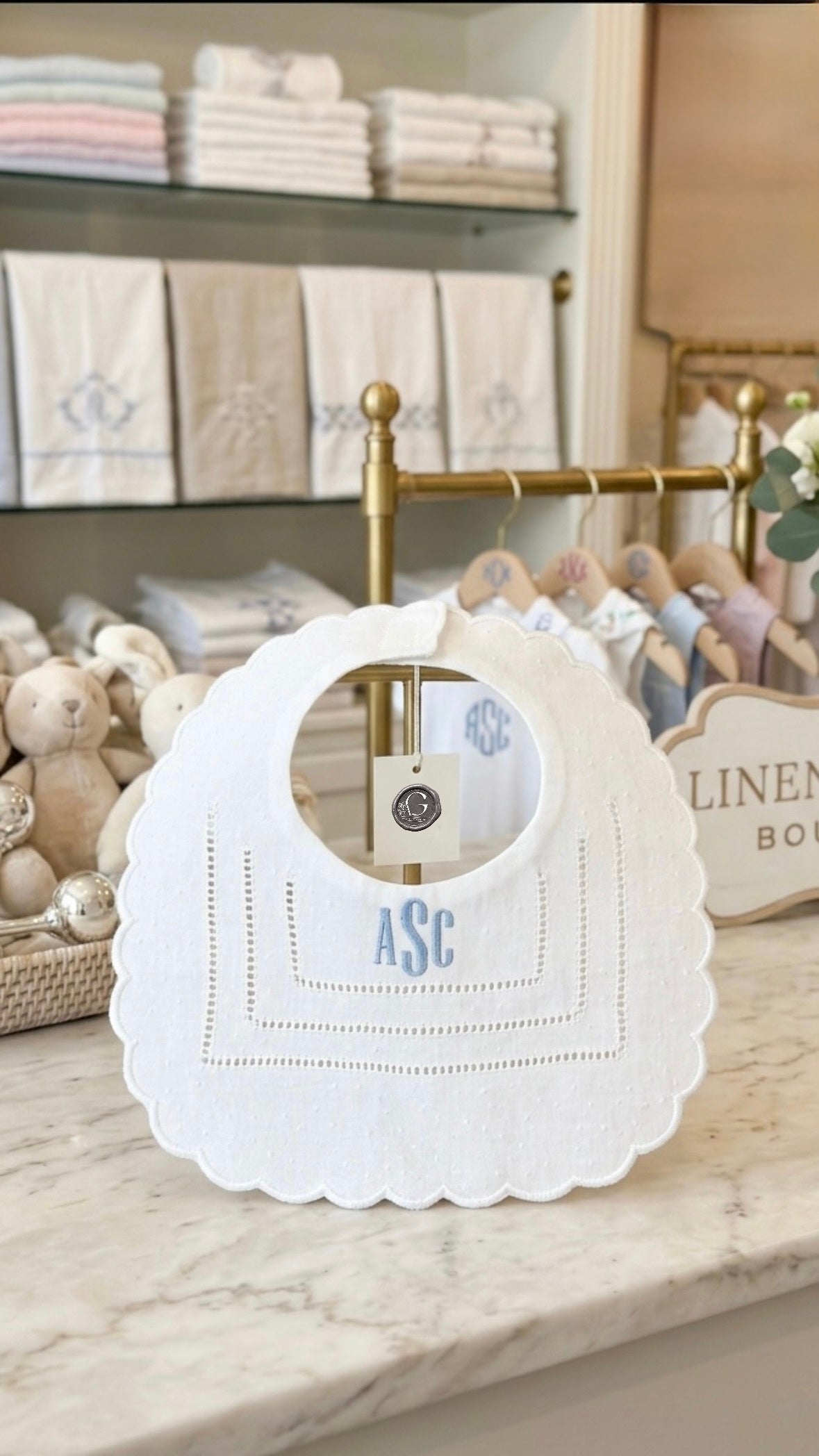 Personalized Baby Bib Heirloom Linen Bib God Child Baby Boy Girl Christening Cross Baptismal first birthday bib