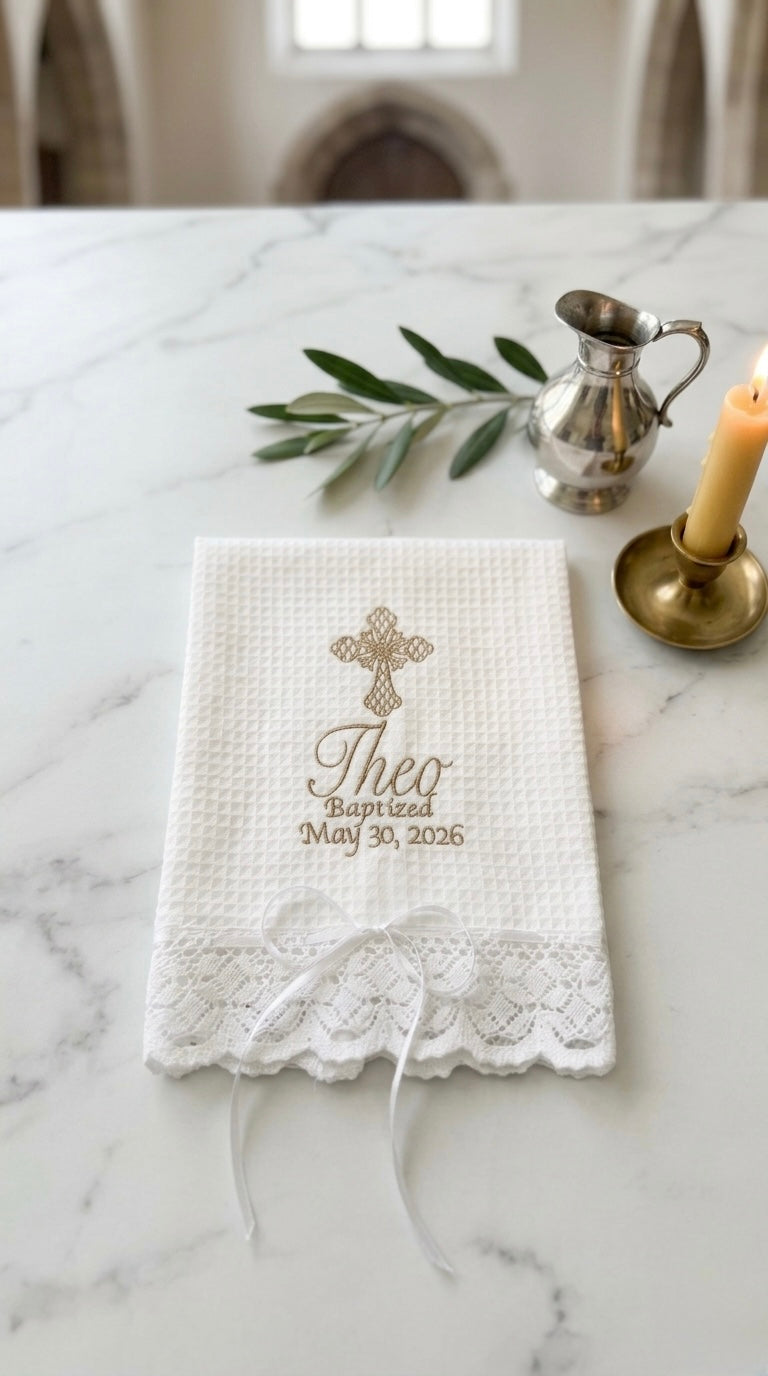 Personalized Embroidered Christening Towel Custom Baptism towel Baptismal towel godson religious Gift with Baby's Name & Date
