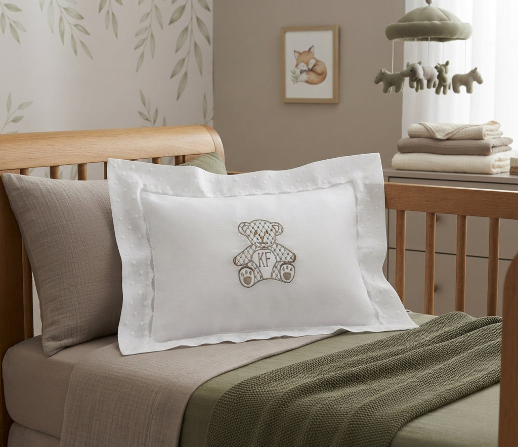 Baby linen hemstitched boudoir announcement pillow for Baby's Nursery Baby Shower Gift newborn babies Heirloom Embroidered Linen crib sham