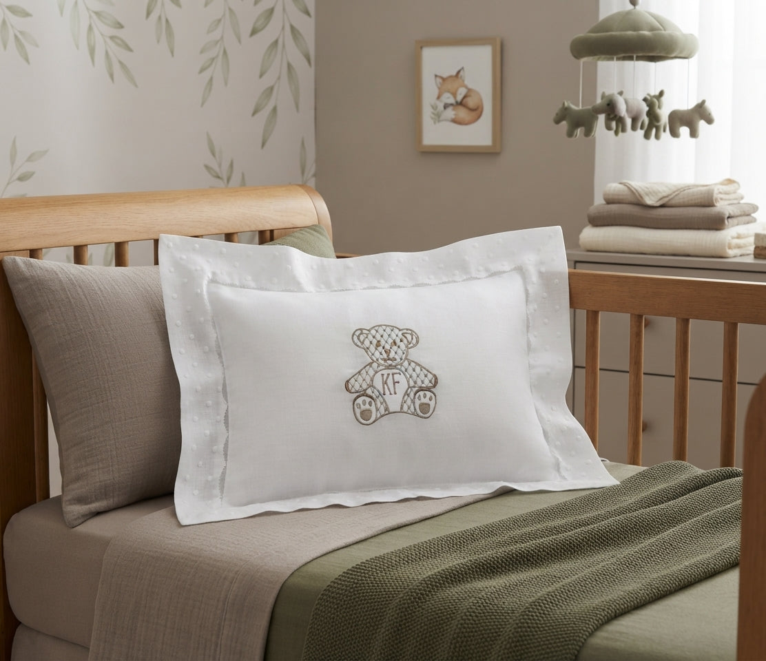 Baby linen hemstitched boudoir announcement pillow for Baby's Nursery Baby Shower Gift newborn babies Heirloom Embroidered Linen crib sham