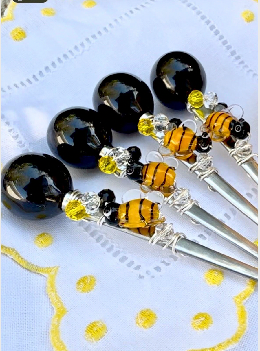 Bee Glass Beaded Teaspoon Wire Wrapped Handmade Sugar Spoon