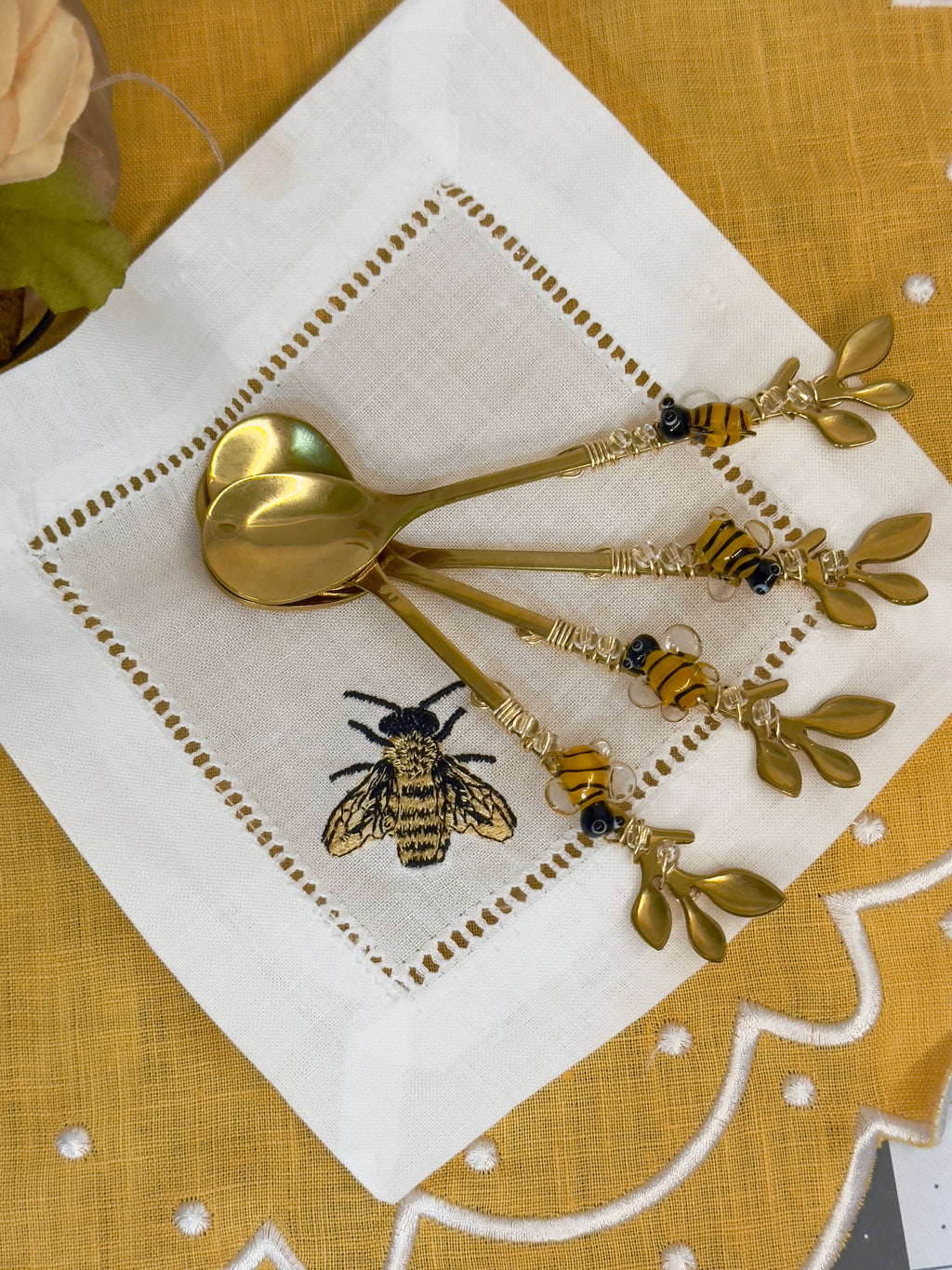 Bee Glass Beaded Teaspoon Wire Wrapped Handmade Sugar Spoon