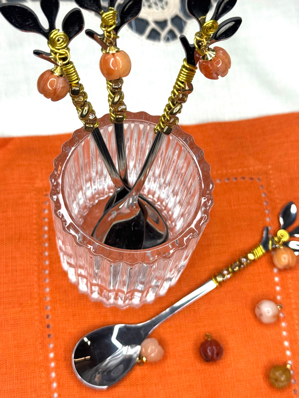 Glass Beaded Teaspoon Wire Wrapped Handmade condiments Sugar Spoon