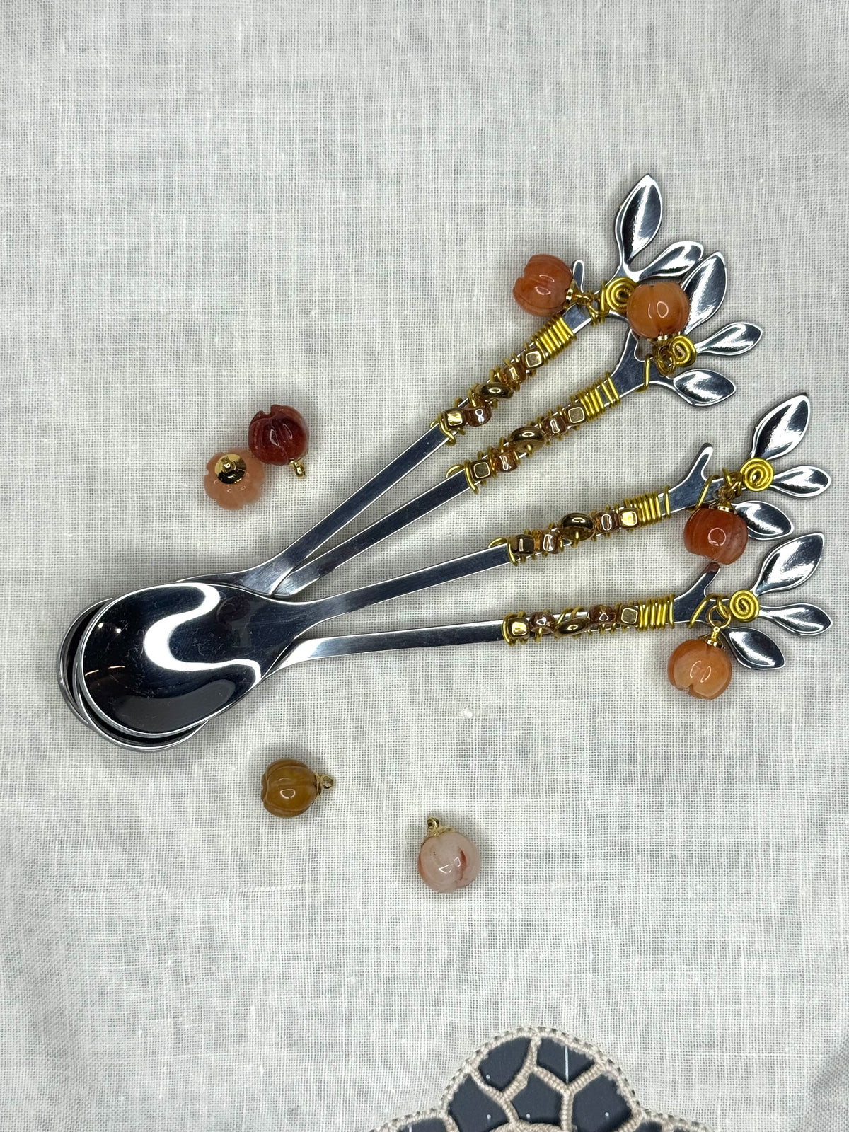 Glass Beaded Teaspoon Wire Wrapped Handmade condiments Sugar Spoon