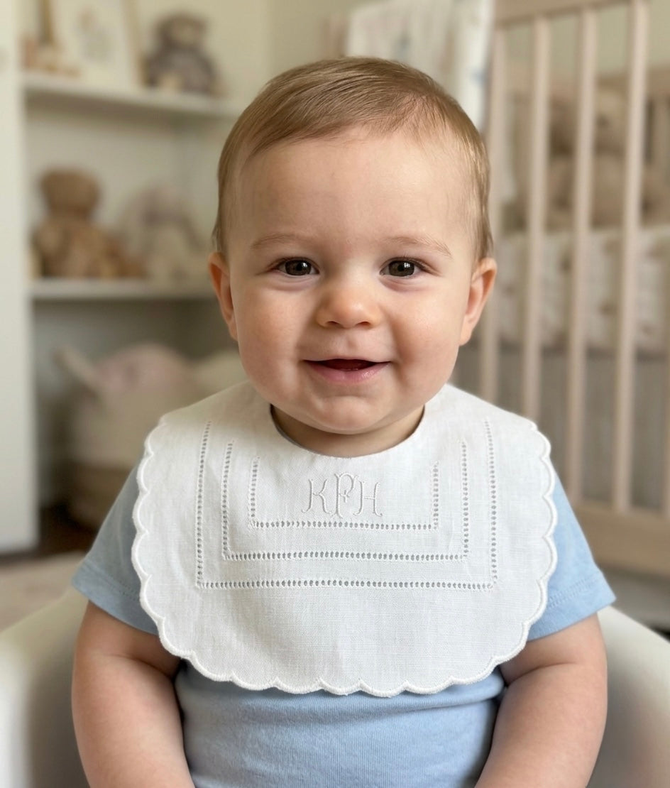 Personalized Baby Bib Heirloom Linen Bib God Child Baby Boy Girl Christening Cross Baptismal first birthday bib