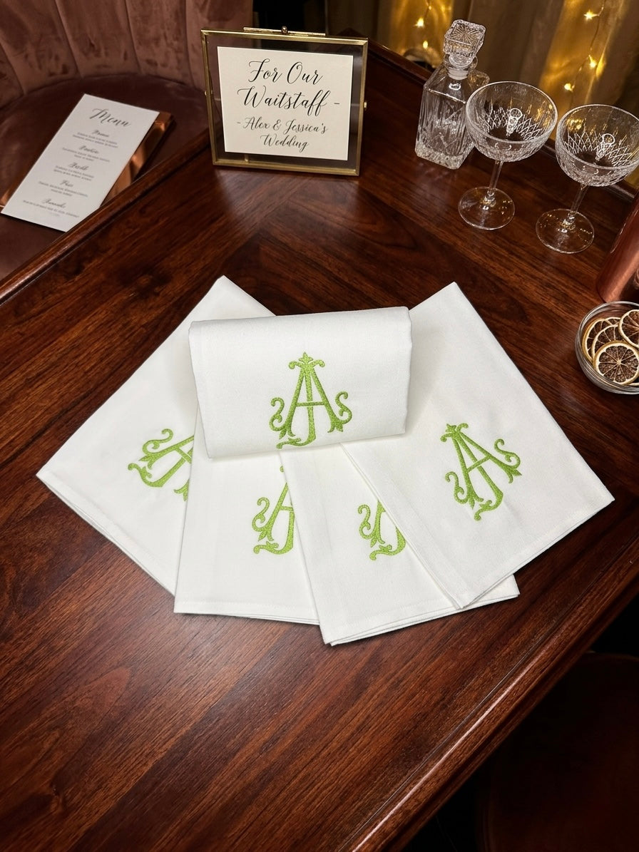 Waiter arm napkin Cloth Embroidered Butler service  cloth Monogramed cotton Napkin wedding reception waitress Server Cloth Butler towel