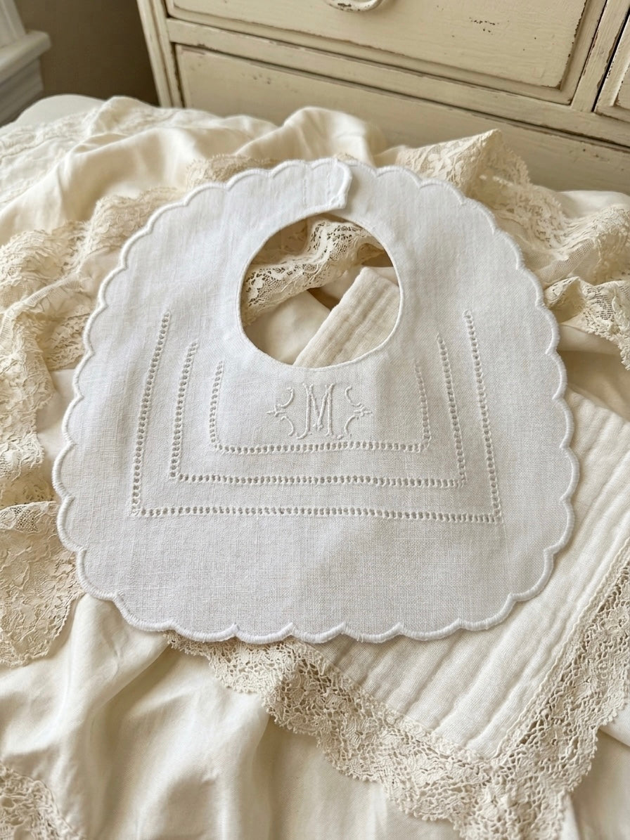 Personalized Baby Bib Heirloom Linen Bib God Child Baby Boy Girl Christening Cross Baptismal first birthday bib