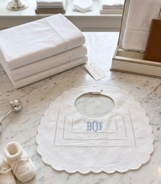 Personalized Baby Bib Heirloom Linen Bib God Child Baby Boy Girl Christening Cross Baptismal first birthday bib