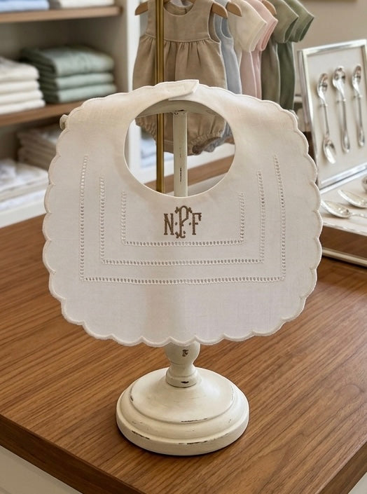 Personalized Baby Bib Heirloom Linen Bib God Child Baby Boy Girl Christening Cross Baptismal first birthday bib