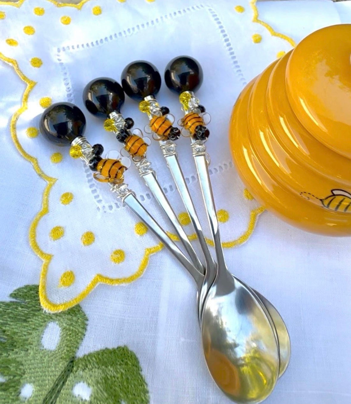 Glass Beaded Teaspoon Wire Wrapped Handmade condiments Sugar Spoon