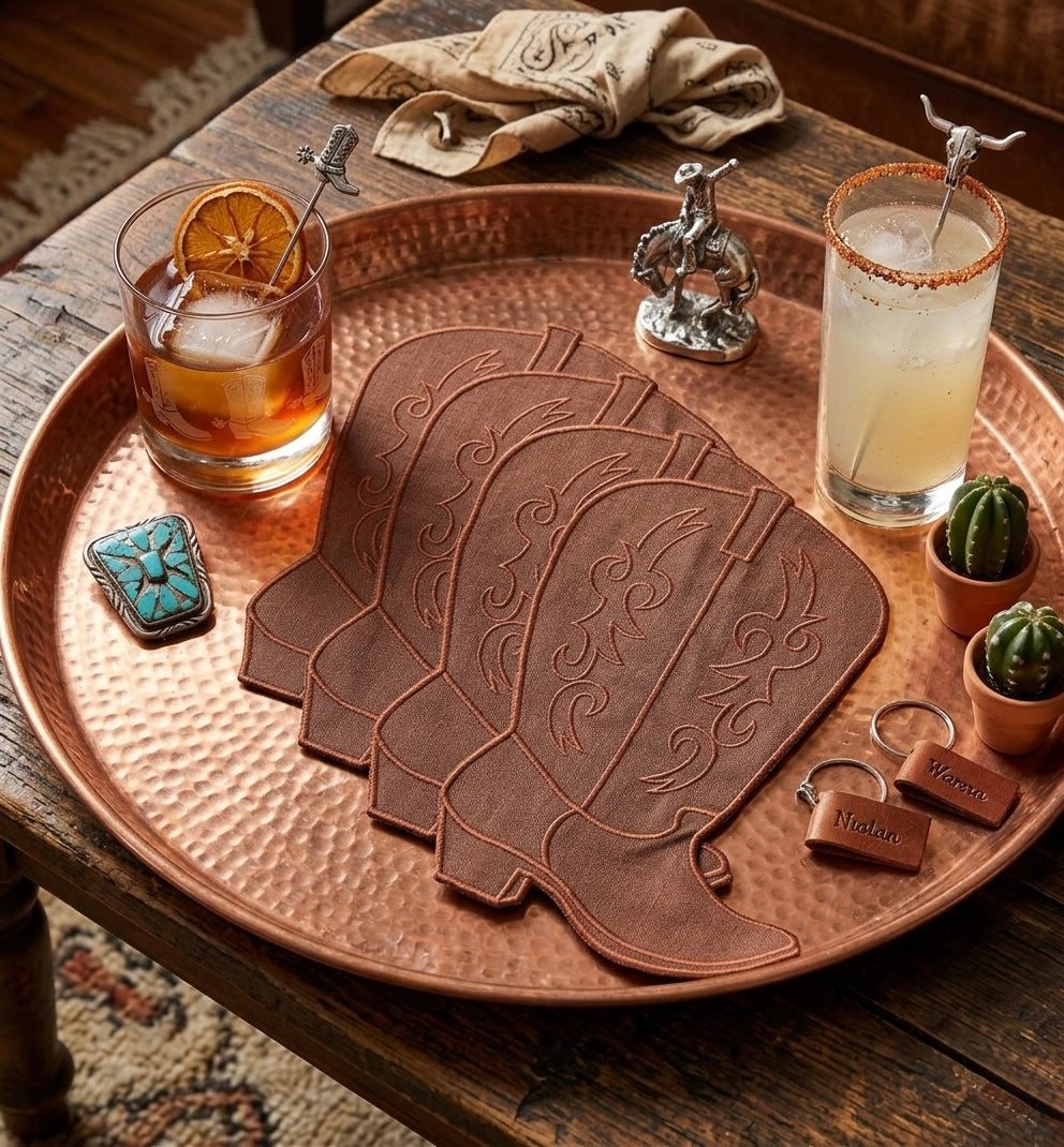 Embroidered Cowboy boots cocktail napkins Embroidered western Coasters Aperitivo coasters
