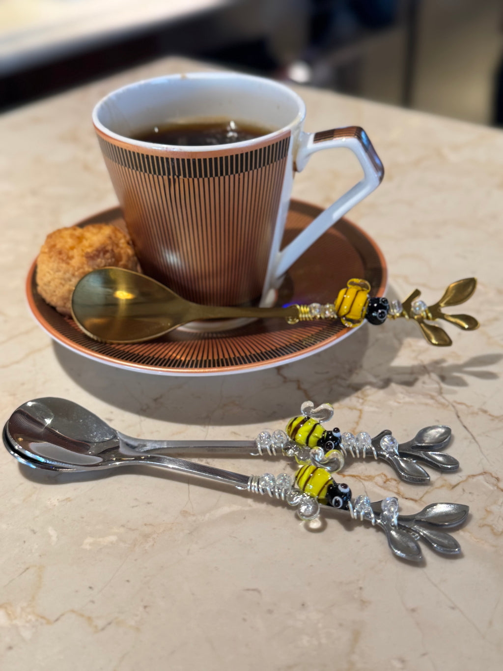 Bee Glass Beaded Teaspoon Wire Wrapped Handmade Sugar Spoon