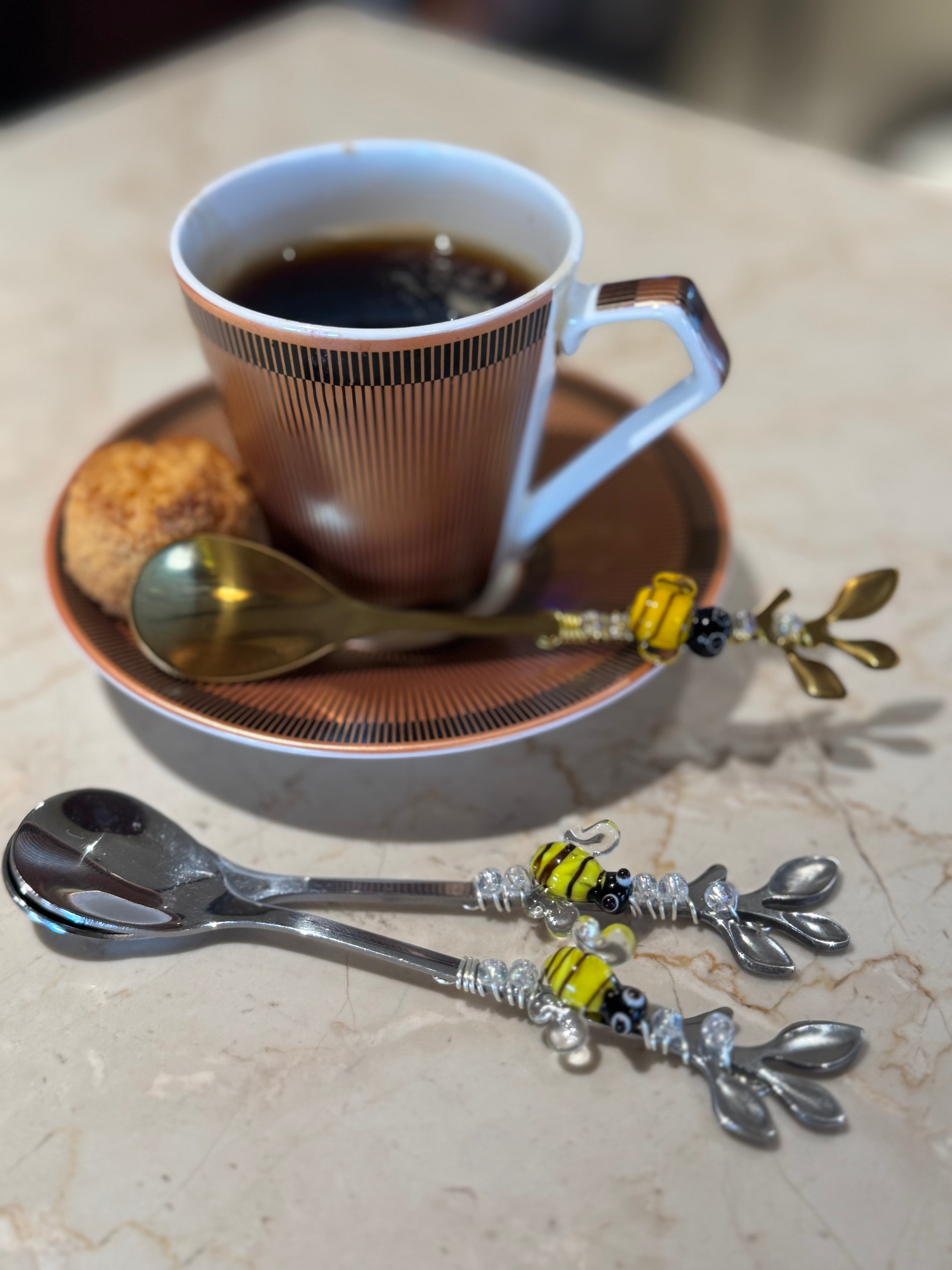 Bee Glass Beaded Teaspoon Wire Wrapped Handmade Sugar Spoon