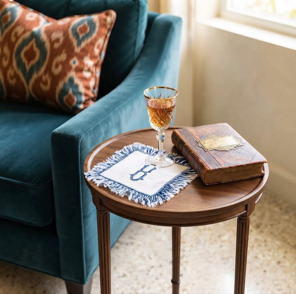 Fringe Monogrammed linen Cocktail Napkins Coasters