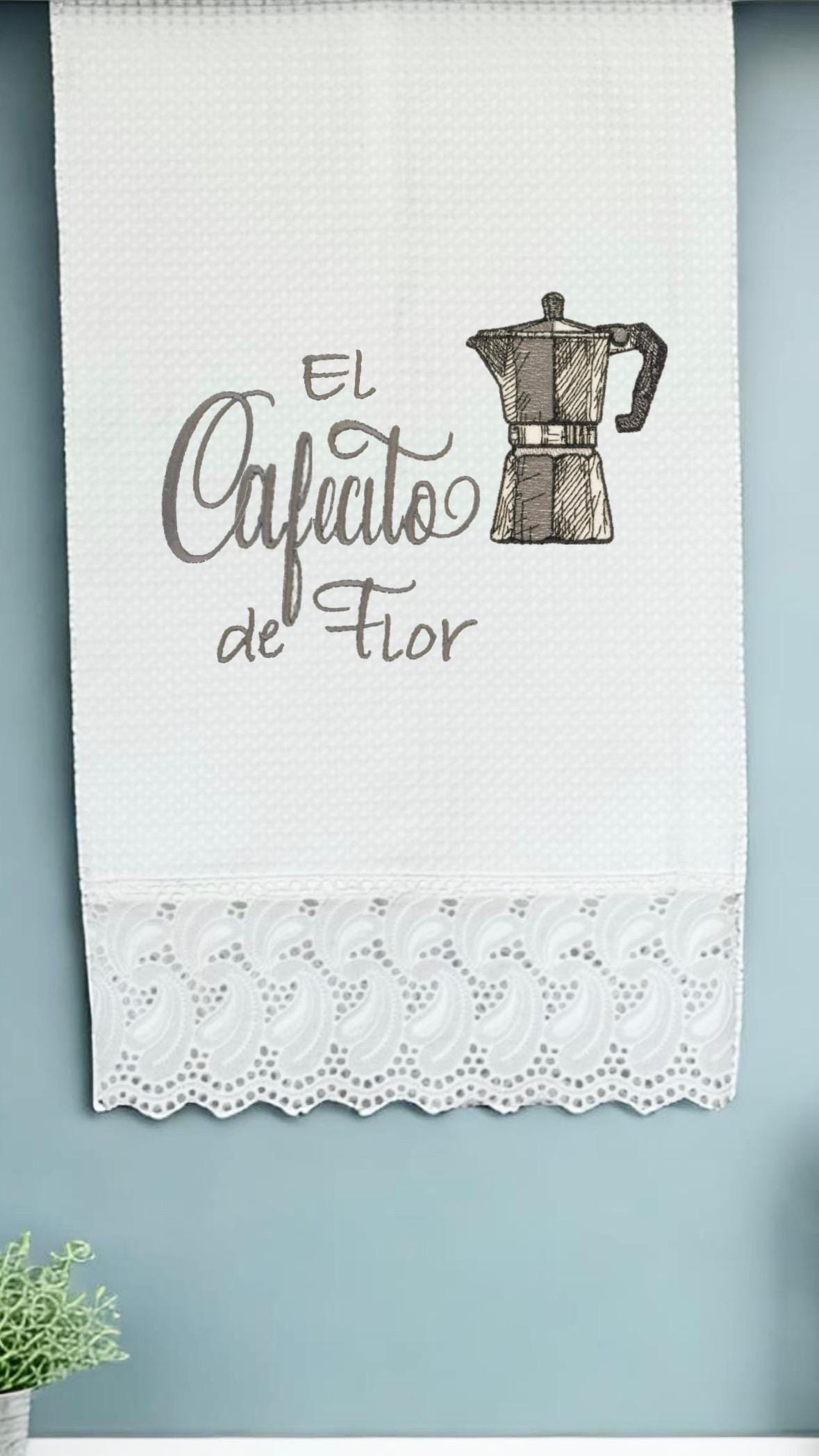 Embroidered Mocha pot Kitchen Towel Coffee pot Personalized coffee lovers gift towel