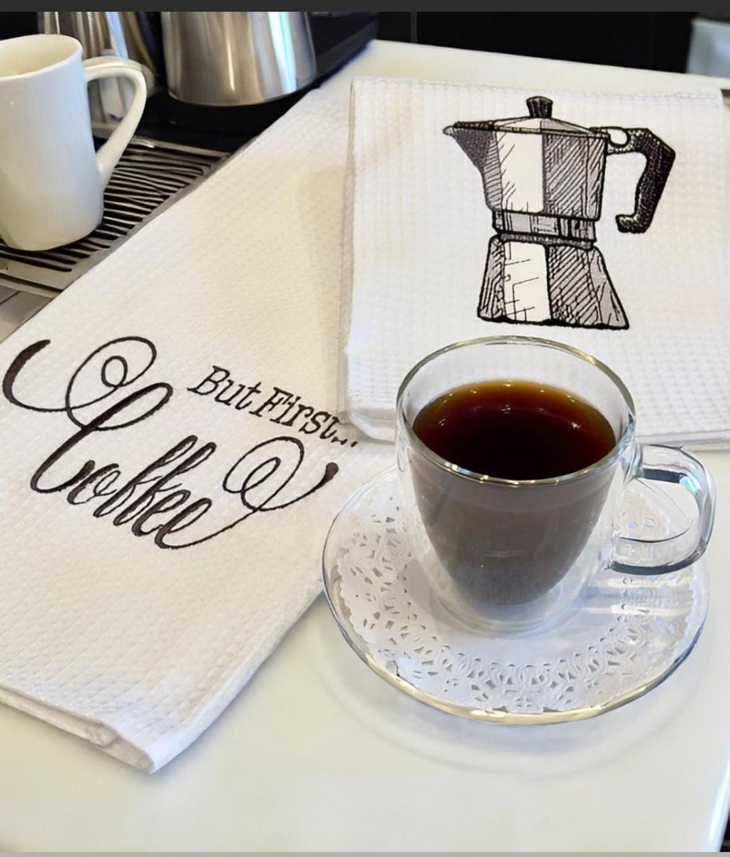 Embroidered Mocha pot Kitchen Towel Coffee pot Personalized coffee lovers gift towel