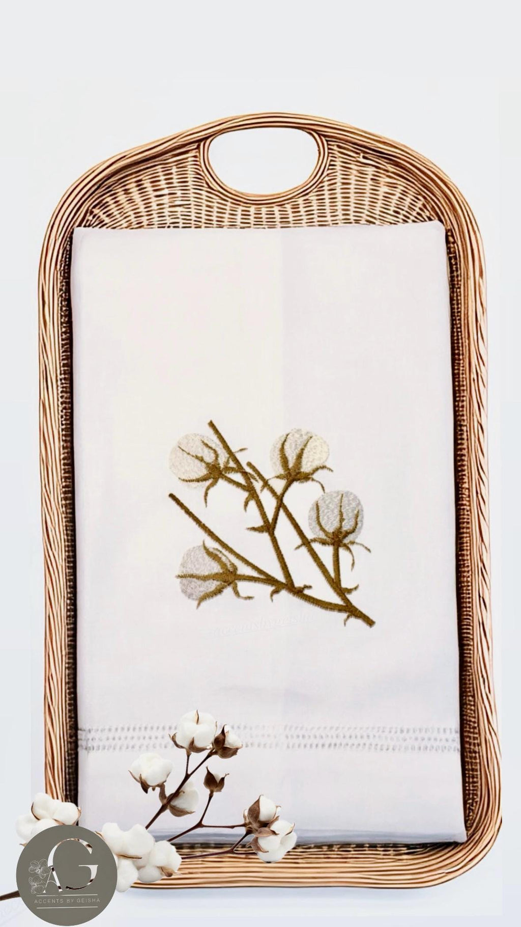 Embroidered Cotton Branch stem Linen hand Towel Fingertip towel Guest tea towel Serviettes de toilette brodée Bain lin