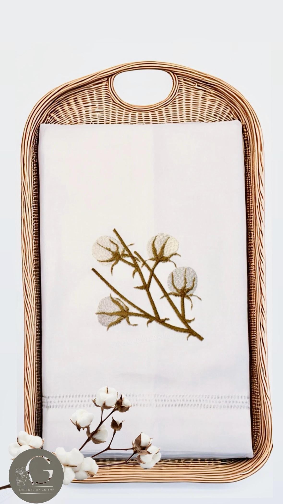 Embroidered Cotton Branch stem Linen hand Towel Fingertip towel Guest tea towel Serviettes de toilette brodée Bain lin