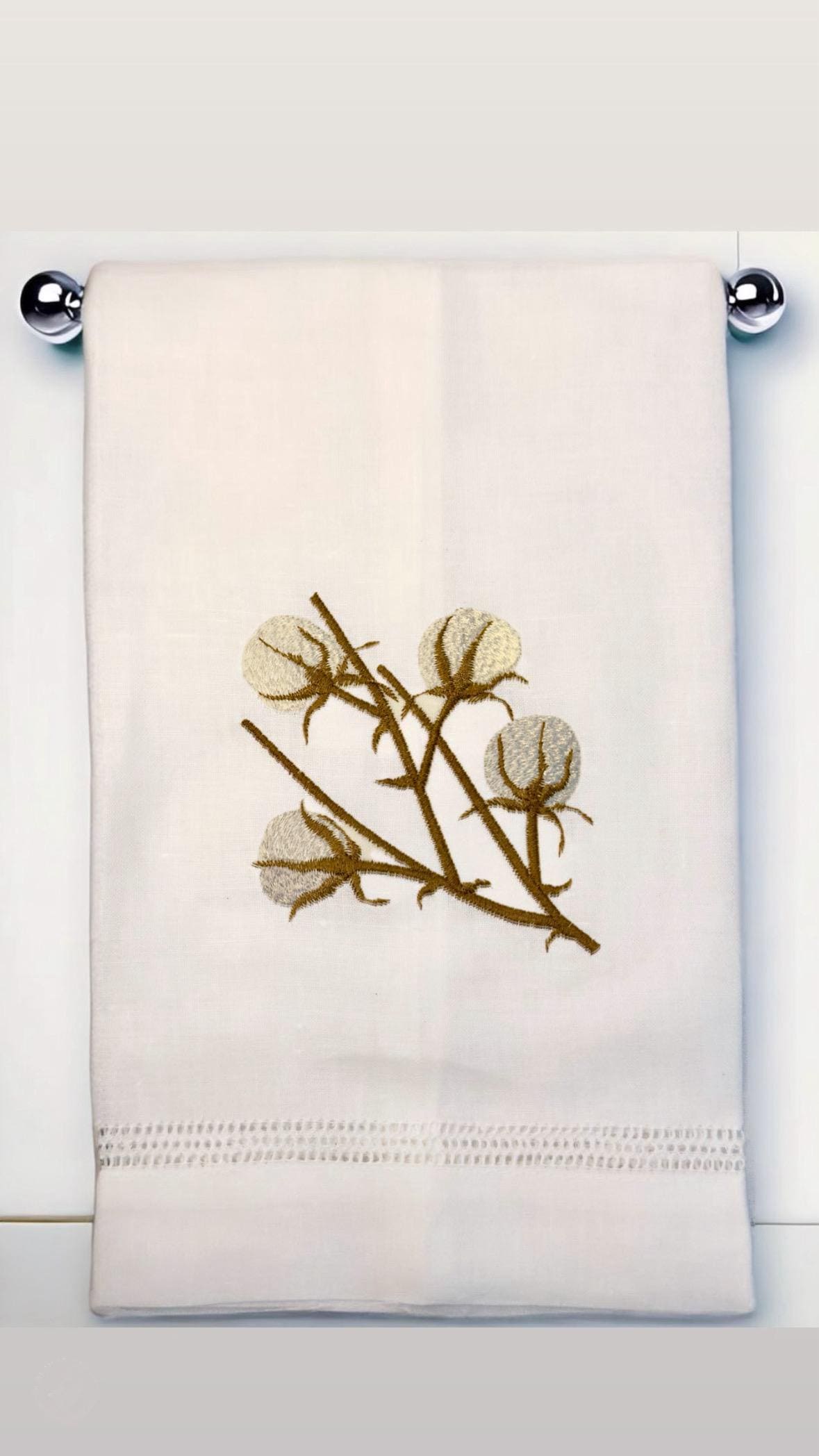 Embroidered Cotton Branch stem Linen hand Towel Fingertip towel Guest tea towel Serviettes de toilette brodée Bain lin