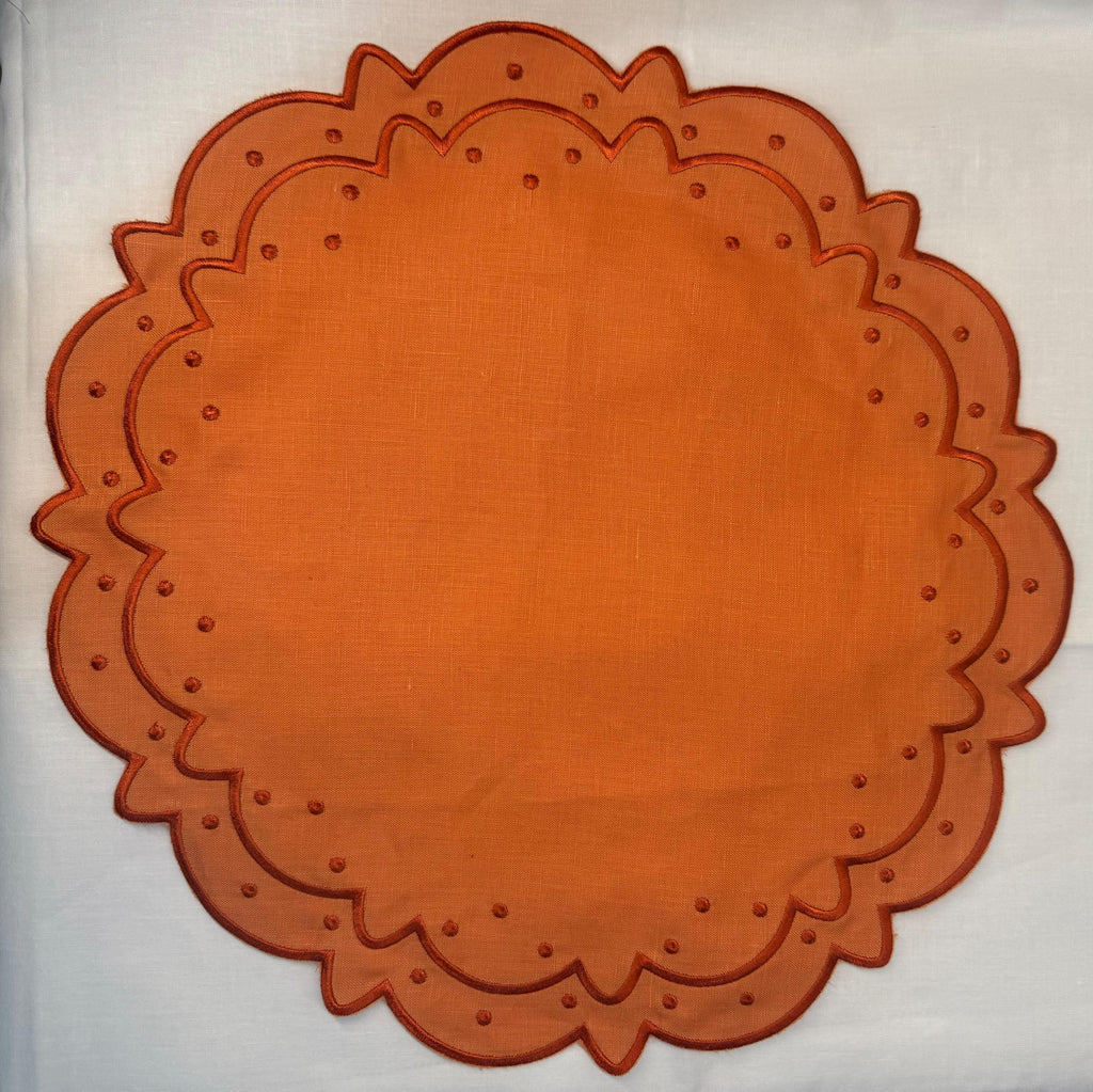 Linen Embroidered Placemats round linen placemat Embroidered Swiss dots linen Placemats