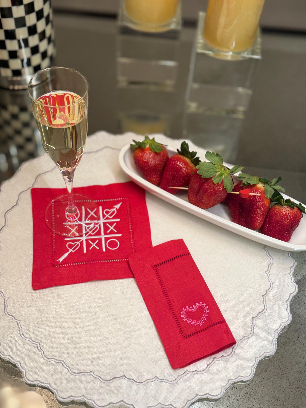 Valentine's Cocktail Napkins, Heart embroidered Cocktail Napkins, love coasters dinner napkins Valentine's Day Heart Napkins