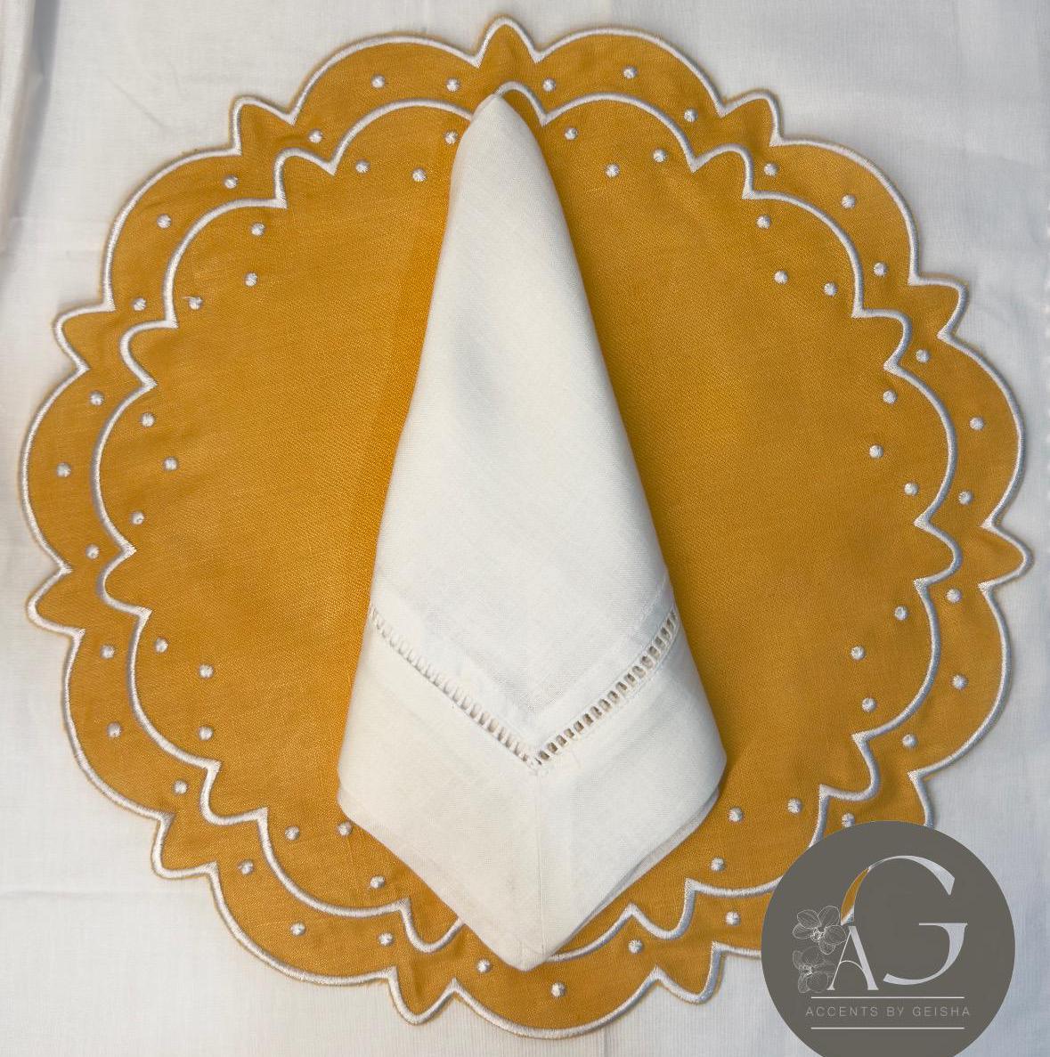 Linen Embroidered Placemats round linen placemat Embroidered Swiss dots linen Placemats