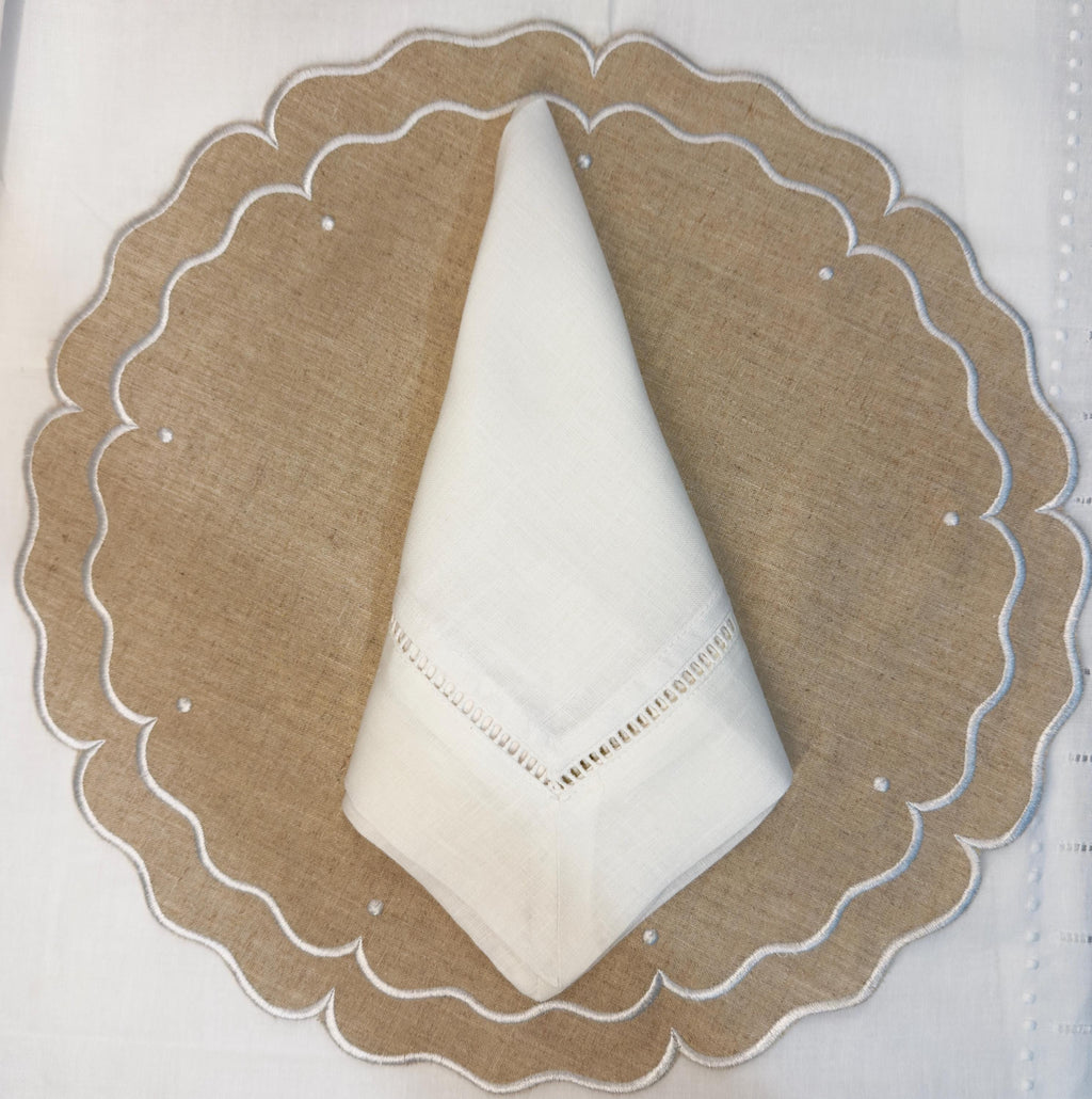 Linen Embroidered Placemats round linen placemat Embroidered Swiss dots linen Placemats