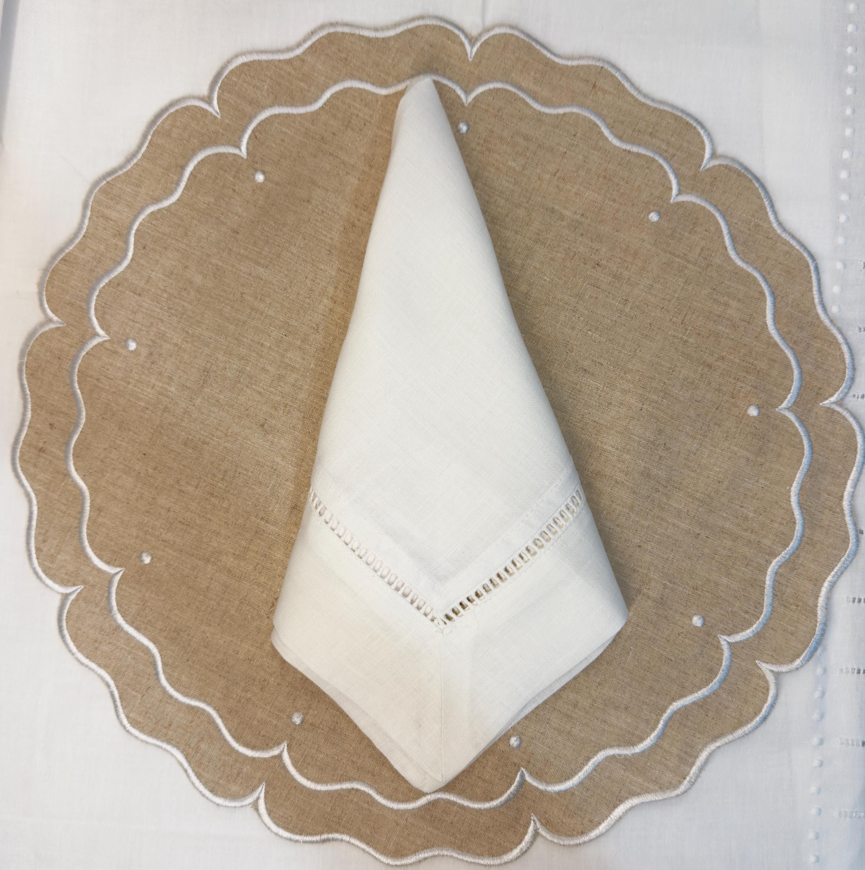 Linen Embroidered Placemats round linen placemat Embroidered Swiss dots linen Placemats
