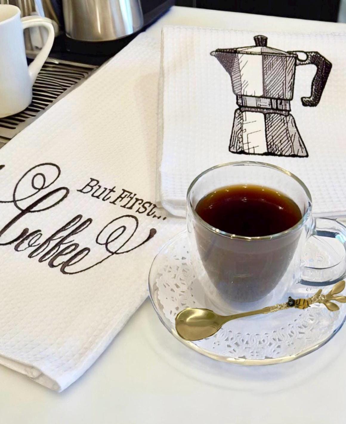 Embroidered Mocha pot Kitchen Towel Coffee pot Personalized coffee lovers gift towel
