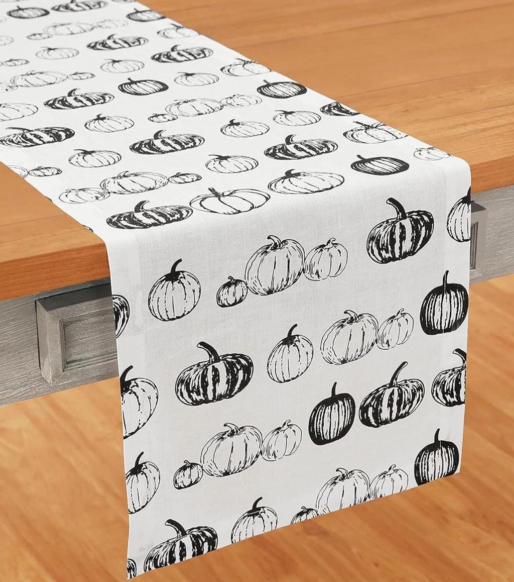 Pumpkin Patch Linen Table Runner: Embroidered Fall Decor