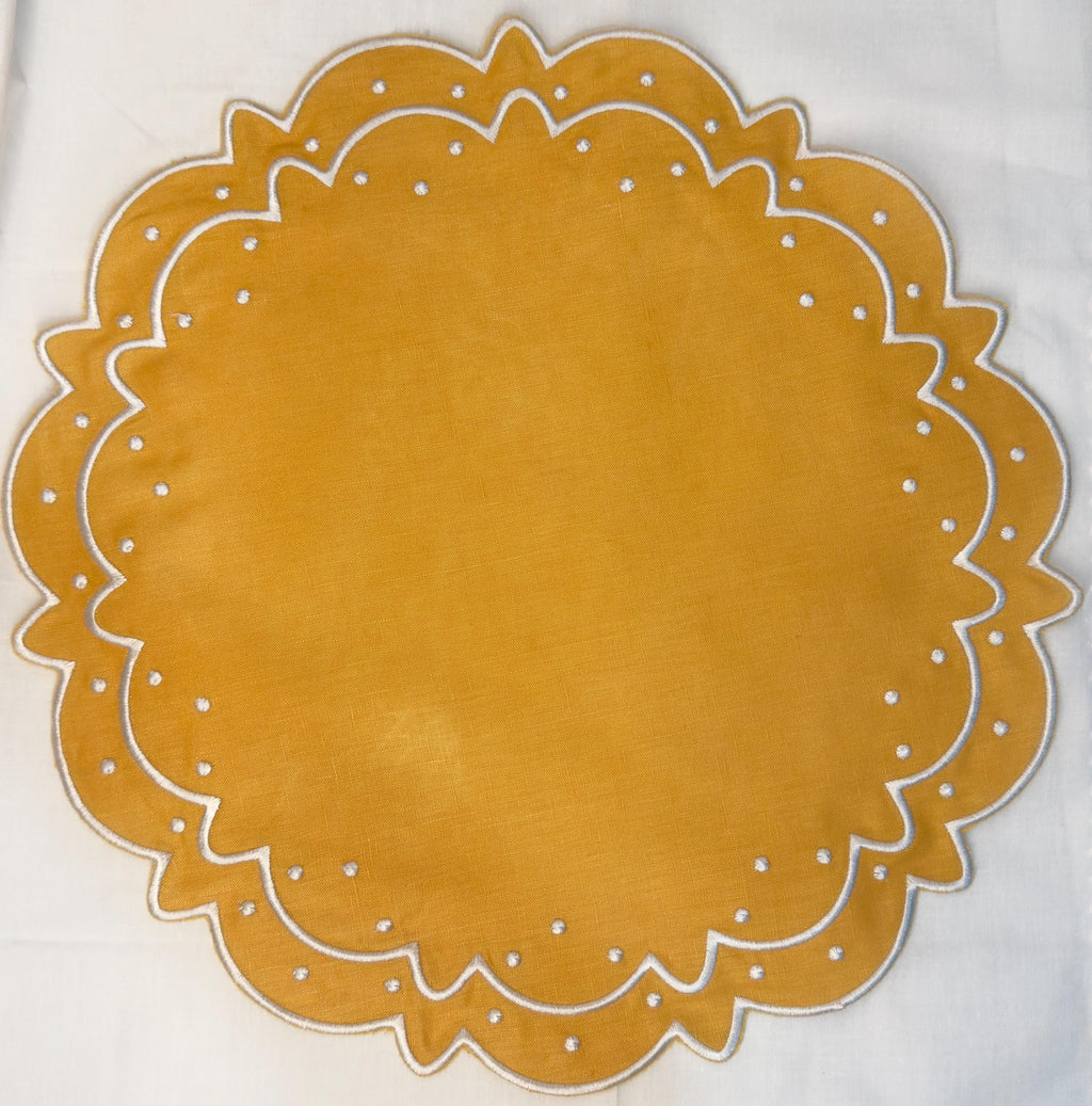Linen Embroidered Placemats round linen placemat Embroidered Swiss dots linen Placemats