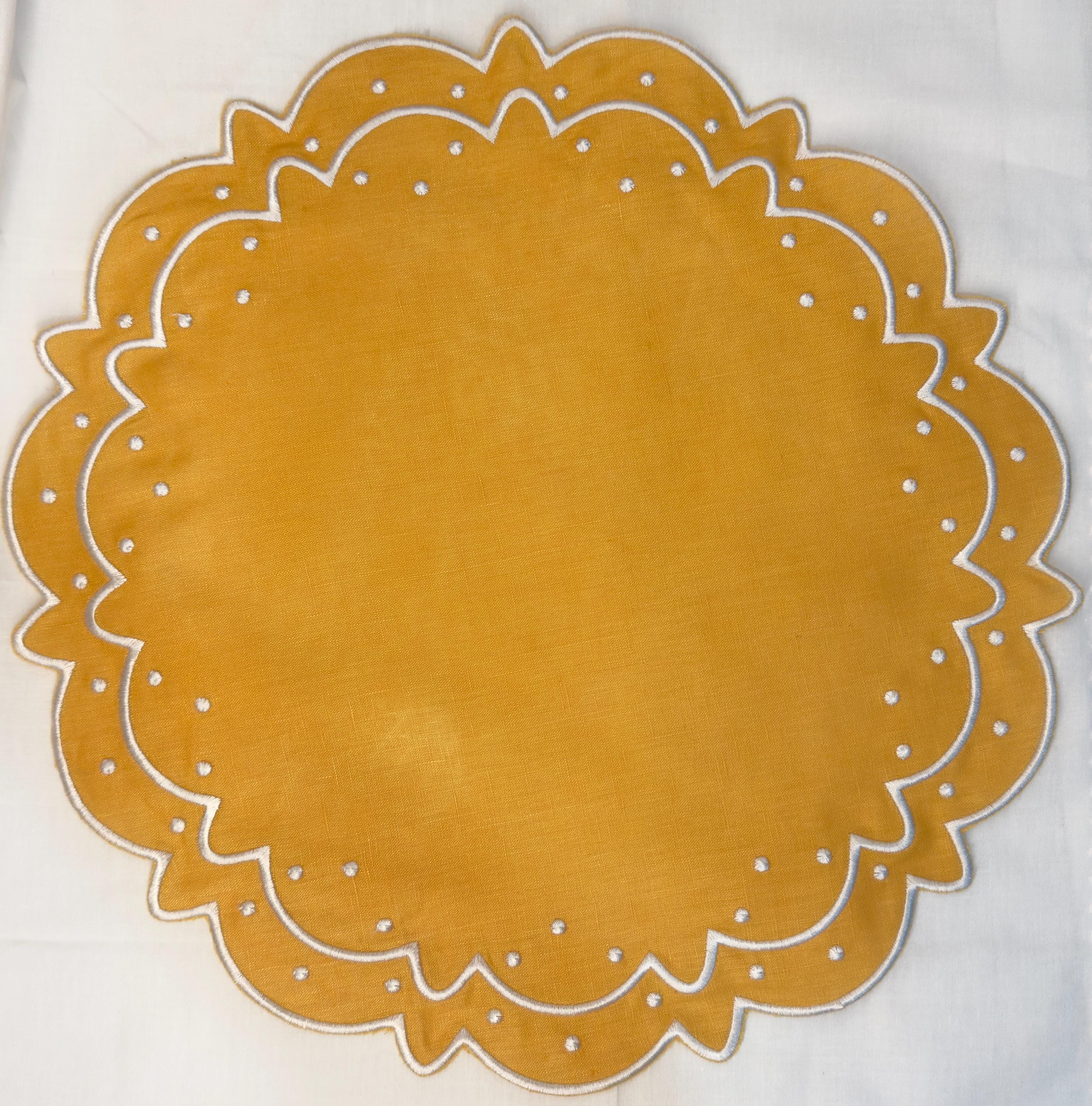 Linen Embroidered Placemats round linen placemat Embroidered Swiss dots linen Placemats