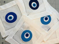 Evil Eye Amulet  Linen hemstitched Cocktail Napkins Nazar Evil Eye coasters Embroidered Cocktail Napkins brodées Serviette en lin Aperitivo