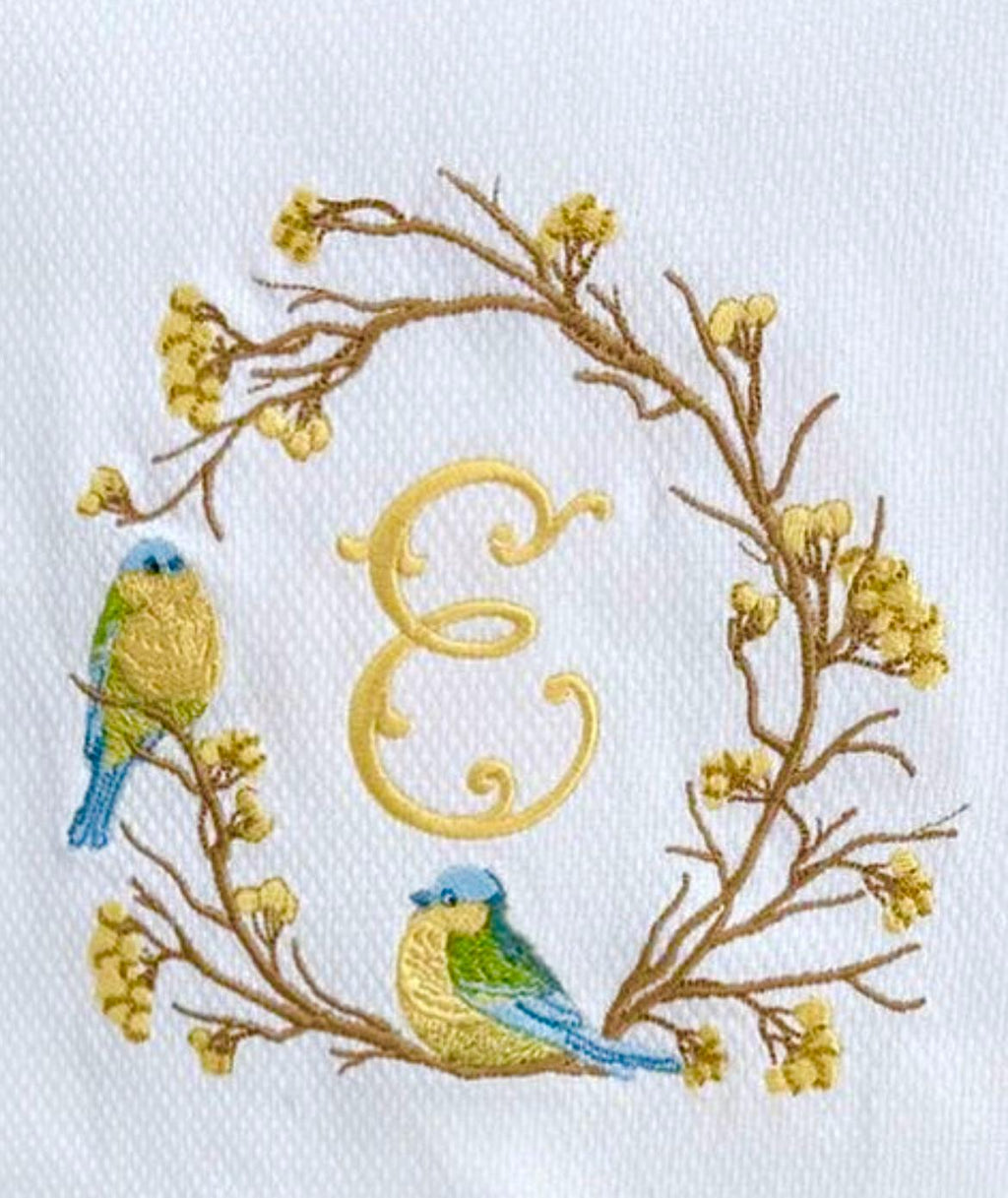 Bird on branch wreath embroidered towel Personalized monogrammed finger towel embroidered bird on branch bathroom decor unique gifts