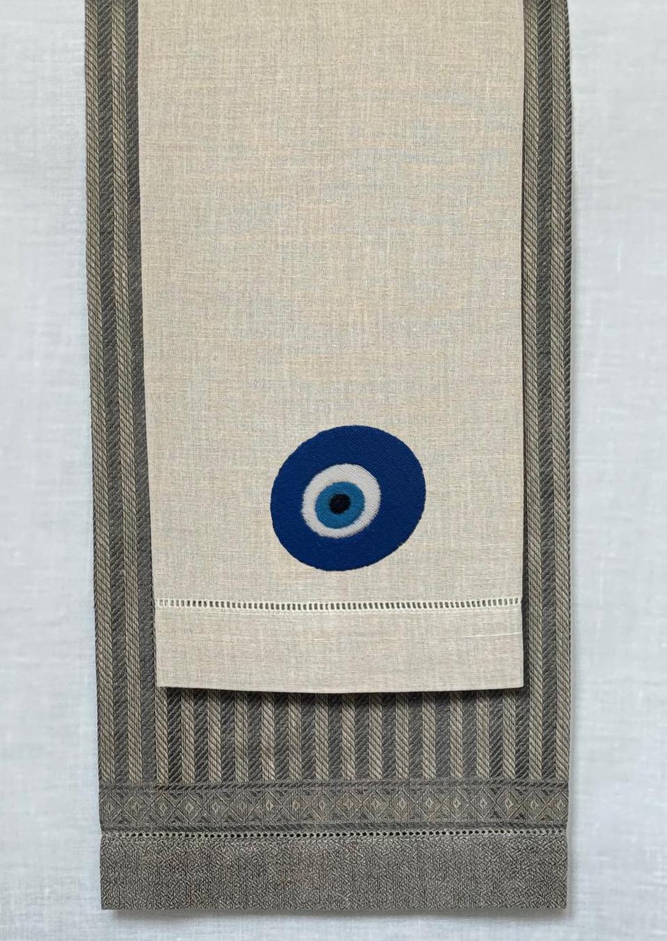Evil Eye Embroidered guest towel Greek evil eye embroidered towel Turkish good luck symbol embroidered Nazar Amulet Talisman