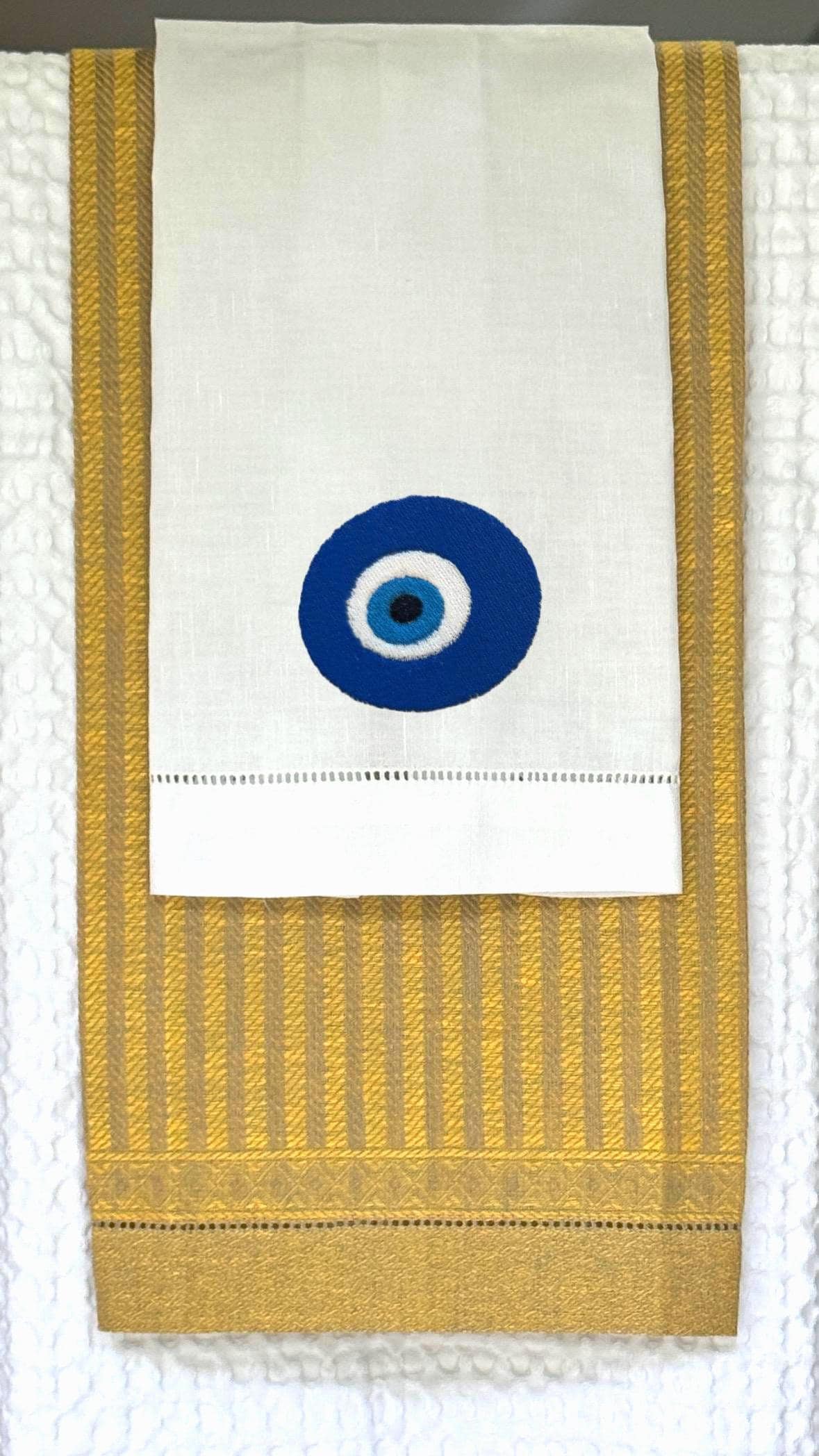 Evil Eye Embroidered guest towel Greek evil eye embroidered towel Turkish good luck symbol embroidered Nazar Amulet Talisman