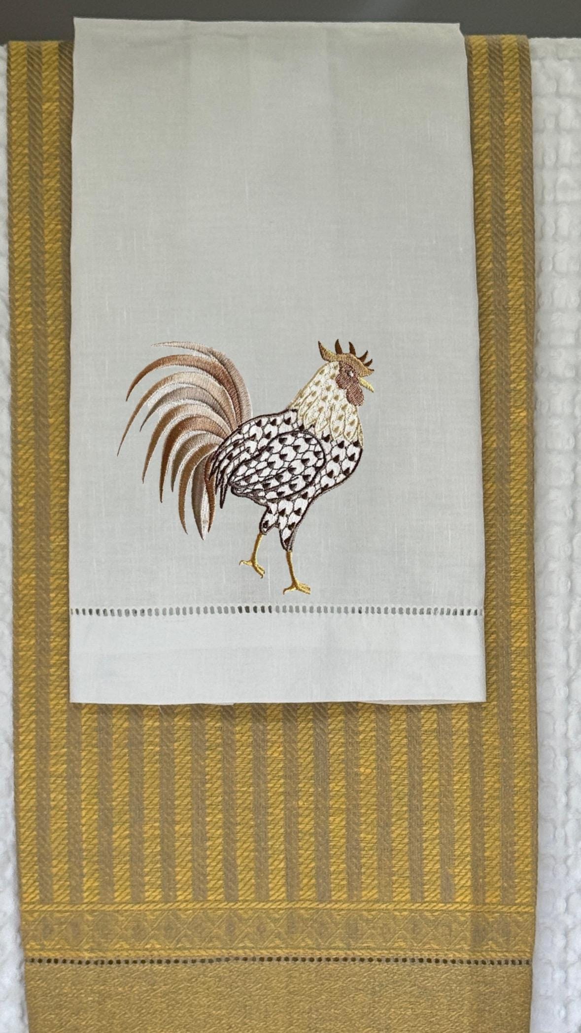 Embroidered Rooster Kitchen dish Towel farmhouse chicken Bar cart towel Serviettes de vaisselle Gallo embroidered Cock towel Gallus cockerel