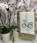 Bicycle & floral basket embroidered towel Personalized towel embroidered girls bike and flower basket towel bathroom decor unique gifts