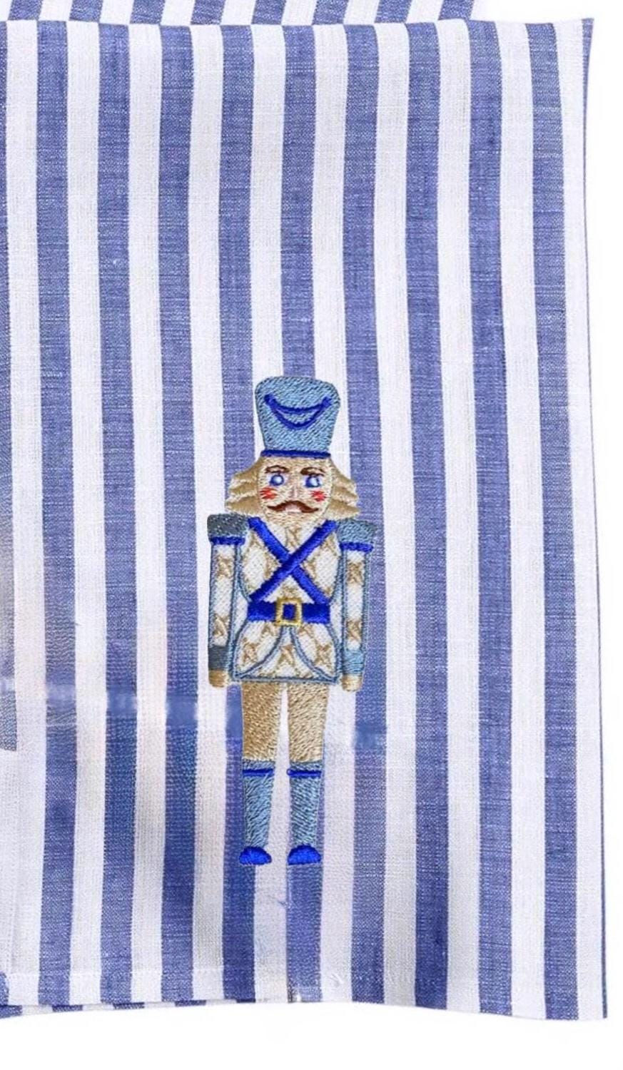 Christmas Personalized linen guest towels embroidered nutcracker monogram bathroom towels festive embroidery designs guest bathroom towels