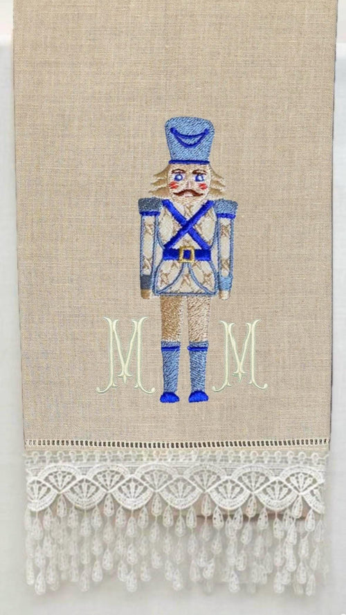 Christmas Personalized linen guest towels embroidered nutcracker monogram bathroom towels festive embroidery designs guest bathroom towels