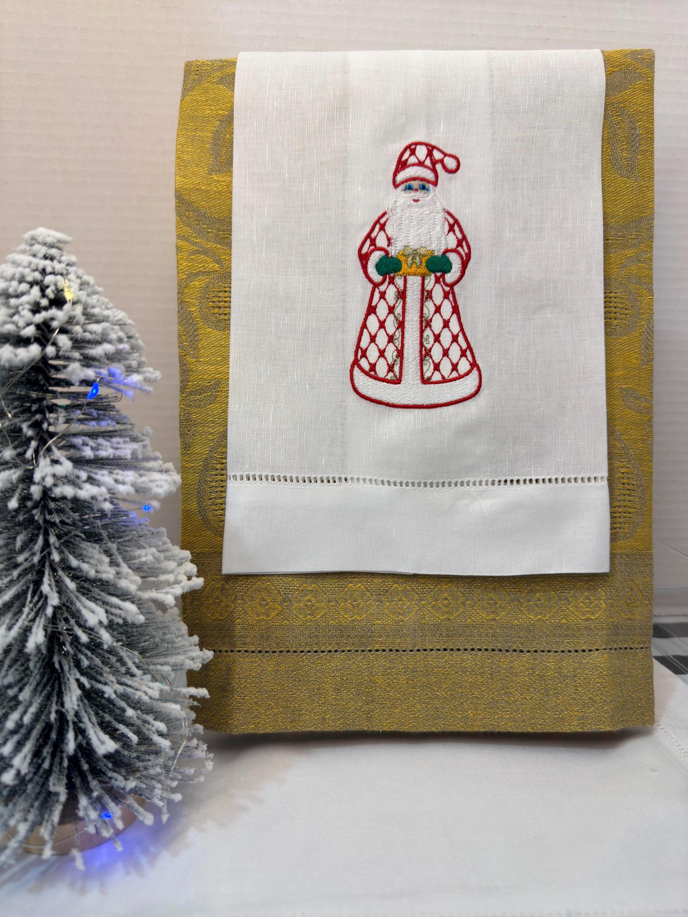 Christmas herend Santa Claus linen hand towel Personalized embroidered holiday bathroom towels festive embroidery design handtowels bathroom